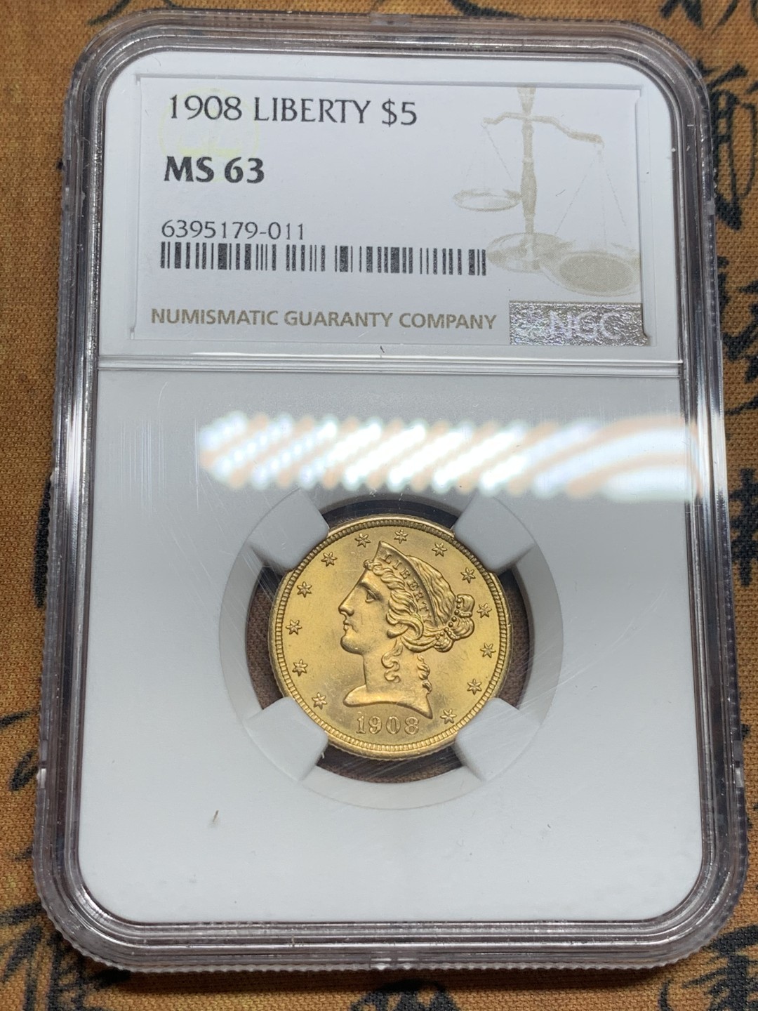 《竞宝斋》第83场-本周日，周一2场连拍（全场不限金额包邮） NGC-MS63 美国1908年 自由女神像 5美元金币 顶级分数 非常难得