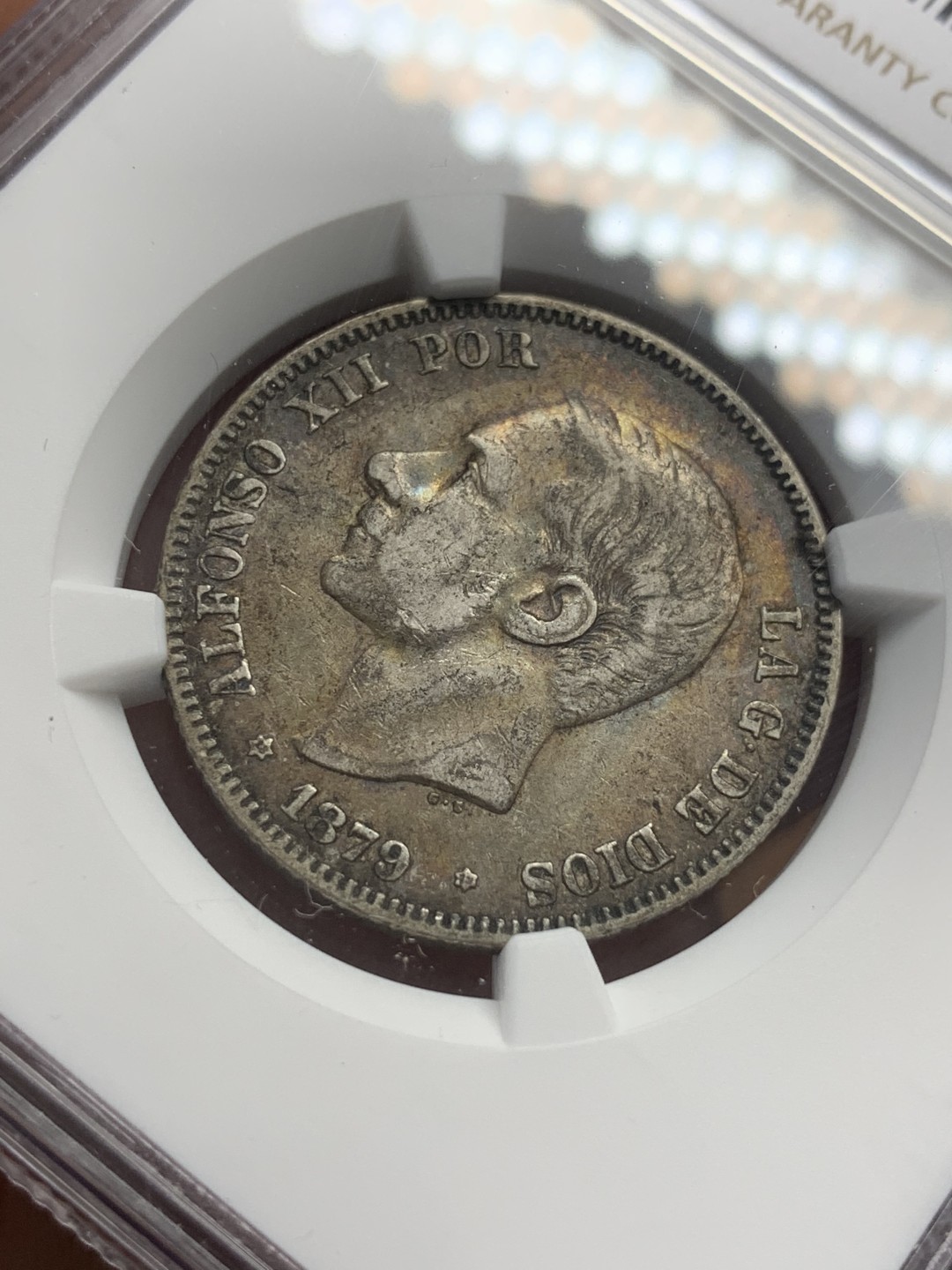 《竞宝斋》第83场-本周日，周一2场连拍（全场不限金额包邮） NGC-XF40 西班牙1879年 阿方索十二世2比塞塔双柱银币 稀少年份 更高分就三枚而已