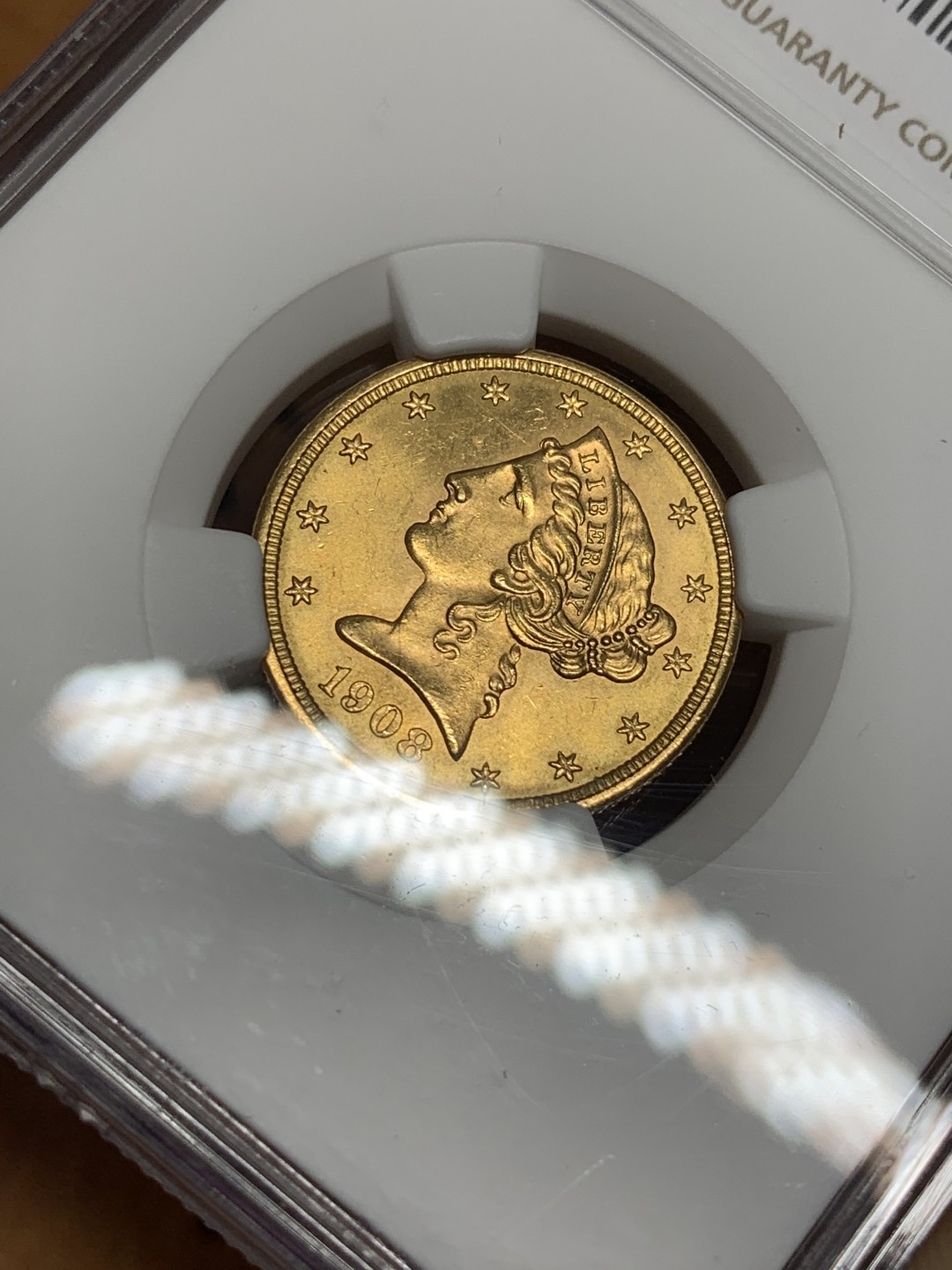 《竞宝斋》第83场-本周日，周一2场连拍（全场不限金额包邮） NGC-MS63 美国1908年 自由女神像 5美元金币 顶级分数 非常难得