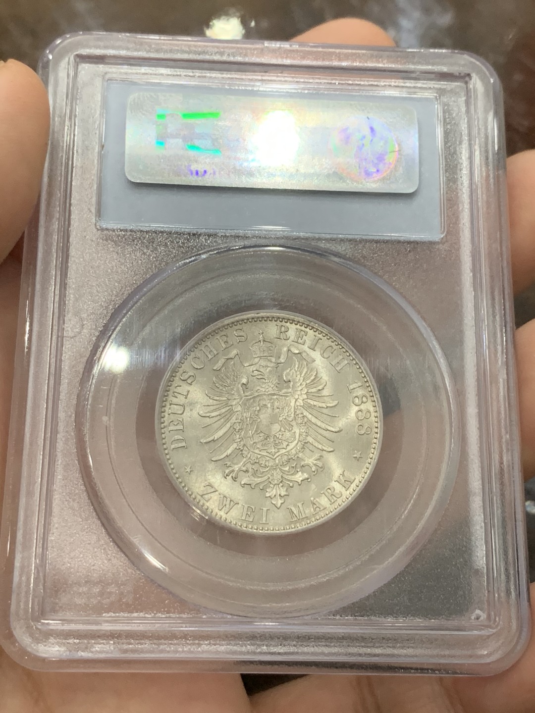 《竞宝斋》第83场-本周日，周一2场连拍（全场不限金额包邮） PCGS MS64 1888年 德国 普鲁士 弗里德里希三世2马克银币 老盒 好状态