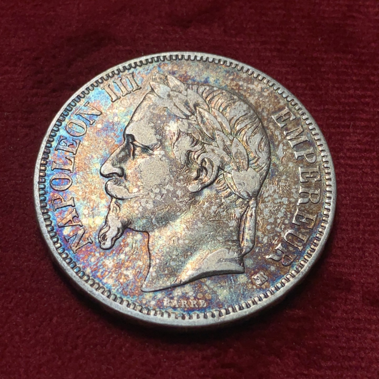 《竞宝斋》第83场-本周日，周一2场连拍（全场不限金额包邮） 1868年 法国 拿三 5法郎 银币