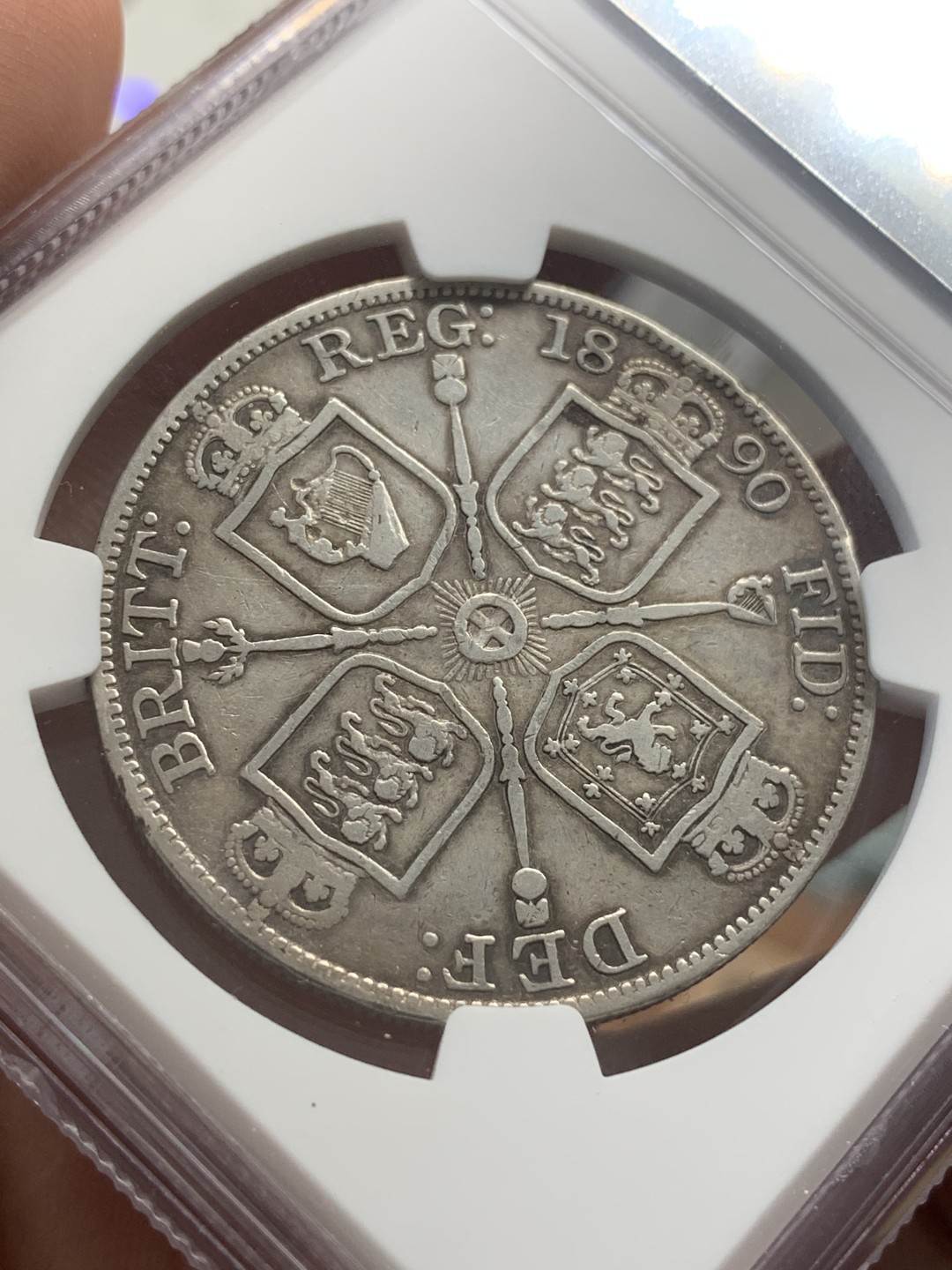 《竞宝斋》第83场-本周日，周一2场连拍（全场不限金额包邮） NGC-VFD 英国维多利亚 1887年 4先令 双福林 银币 