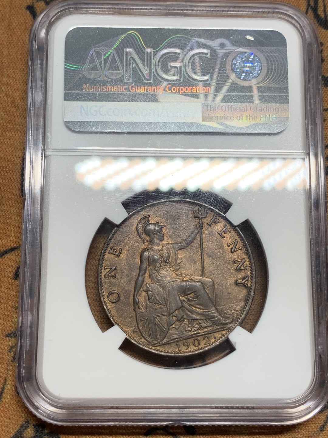 《竞宝斋》第83场-本周日，周一2场连拍（全场不限金额包邮） NGC MS63RB 英国1902年 爱七 1便士大铜币  原铜光  细节锐利