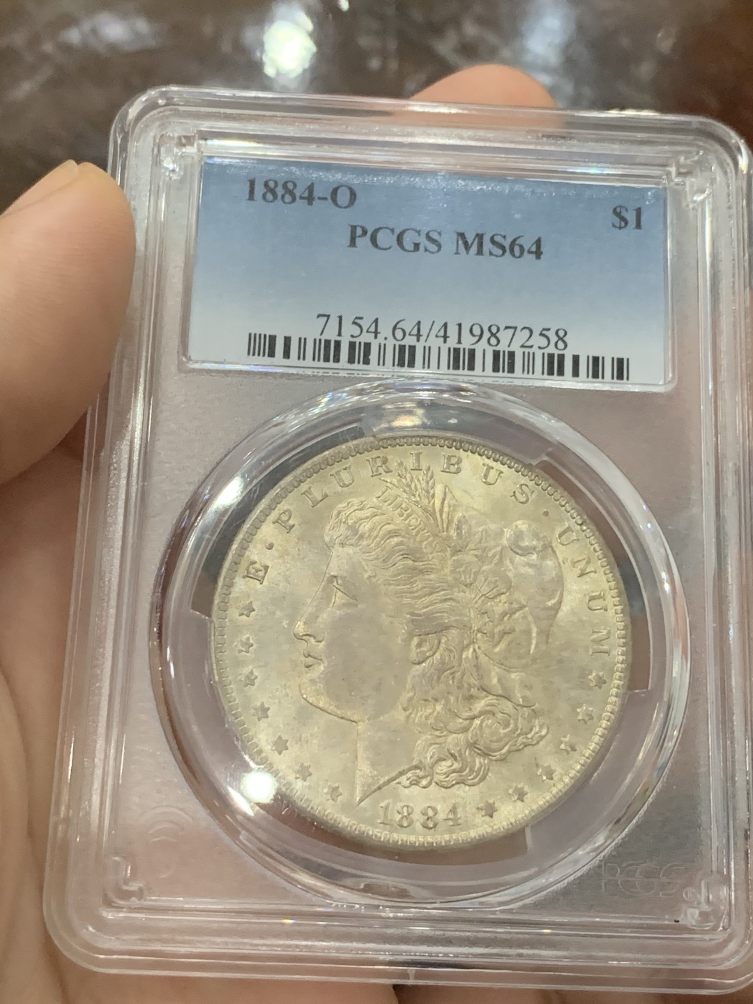 《竞宝斋》第83场-本周日，周一2场连拍（全场不限金额包邮） PCGS-MS64 美国 1884年O版 1美元 五彩摩根银币 原光转光 极佳视觉效果
