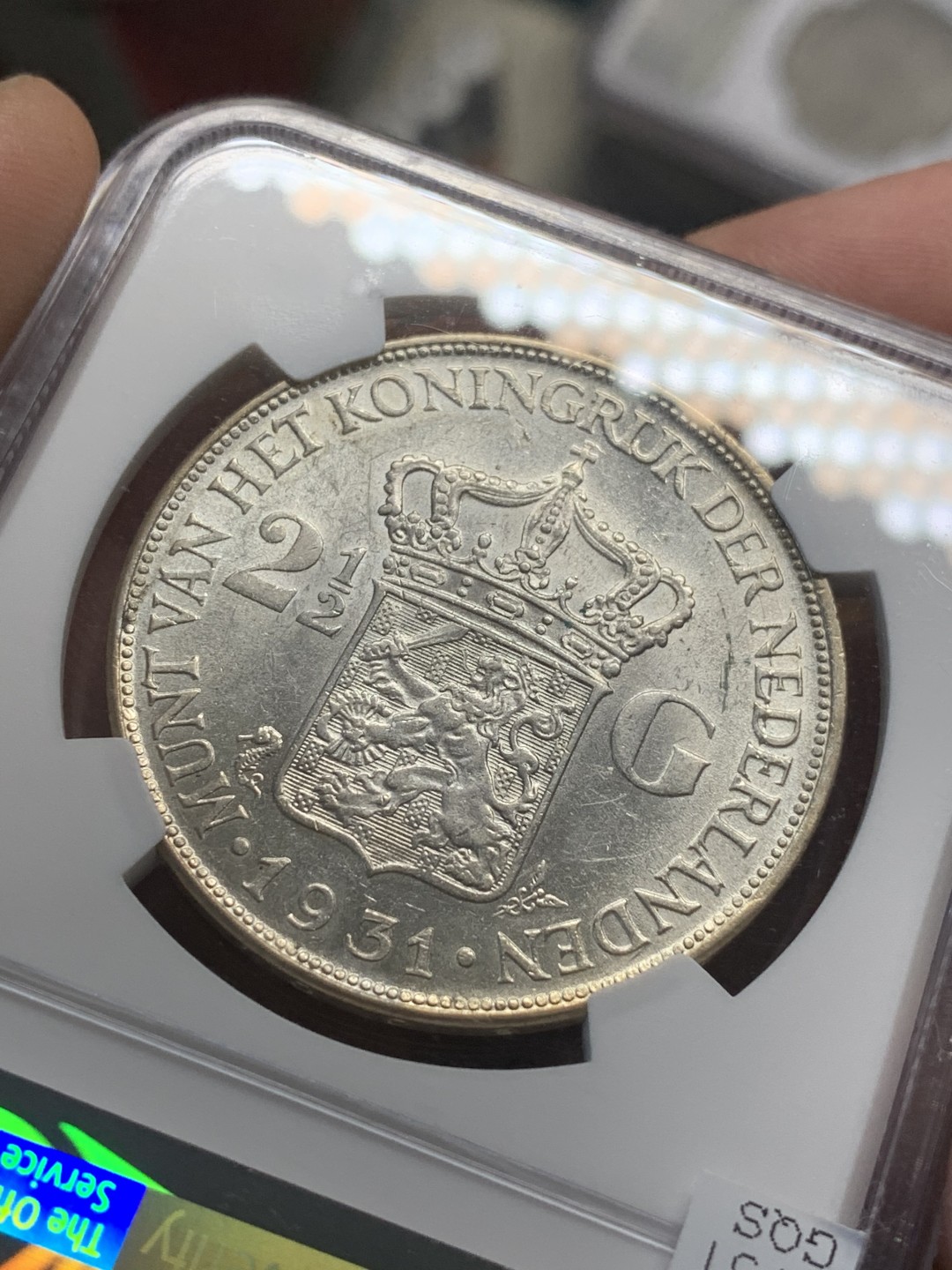 《竞宝斋》第83场-本周日，周一2场连拍（全场不限金额包邮） NGC AU55 荷兰 1931年 威廉明娜女王2.5盾 银币 状态不错 十字光好 低评