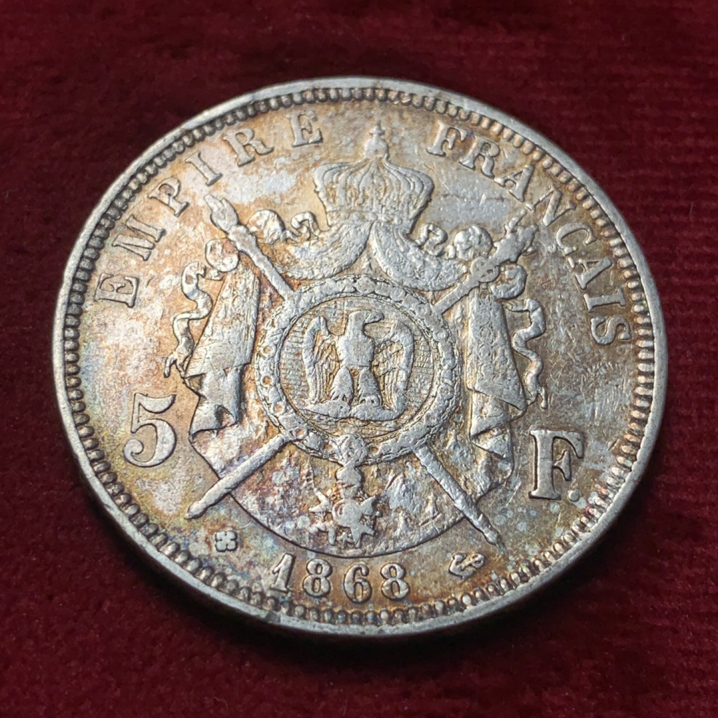 《竞宝斋》第83场-本周日，周一2场连拍（全场不限金额包邮） 1868年 法国 拿三 5法郎 银币