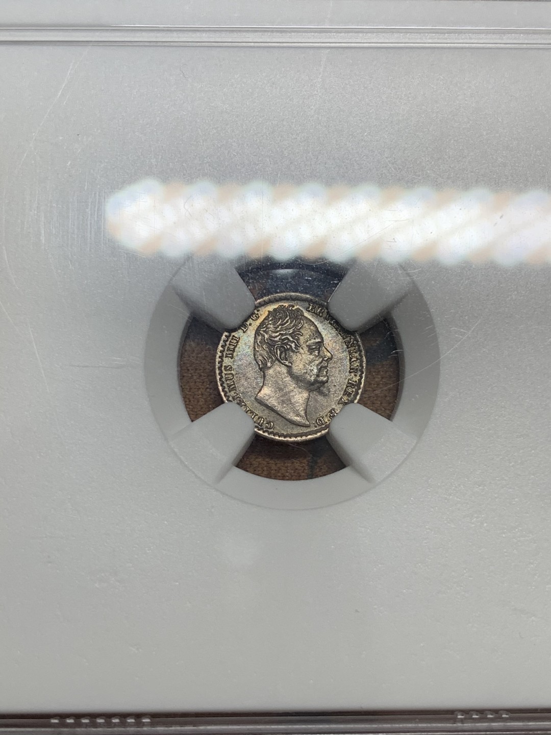 《竞宝斋》第83场-本周日，周一2场连拍（全场不限金额包邮） NGC AU58 英国 1832年 威廉四世 灌足节 1便士洗脚币 银币