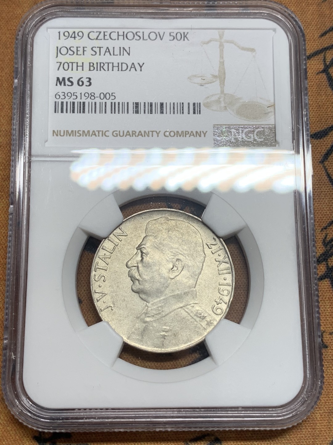 《竞宝斋》第83场-本周日，周一2场连拍（全场不限金额包邮） NGC-MS63 捷克1949年 斯大林50克朗银币 稀少品种手里最后一枚 其实50比100少很多