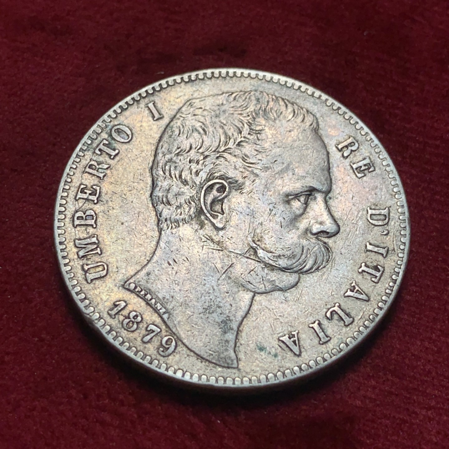 《竞宝斋》第83场-本周日，周一2场连拍（全场不限金额包邮） 意大利 1879年 翁贝托 5里拉 大银币 原味 细节见图