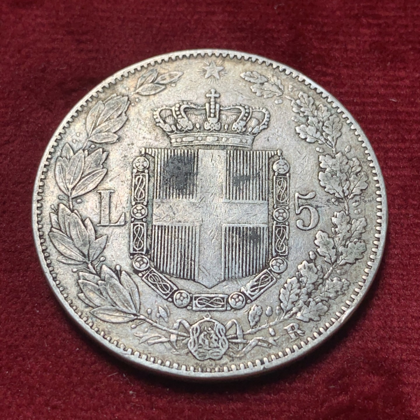 《竞宝斋》第83场-本周日，周一2场连拍（全场不限金额包邮） 意大利 1879年 翁贝托 5里拉 大银币 原味 细节见图
