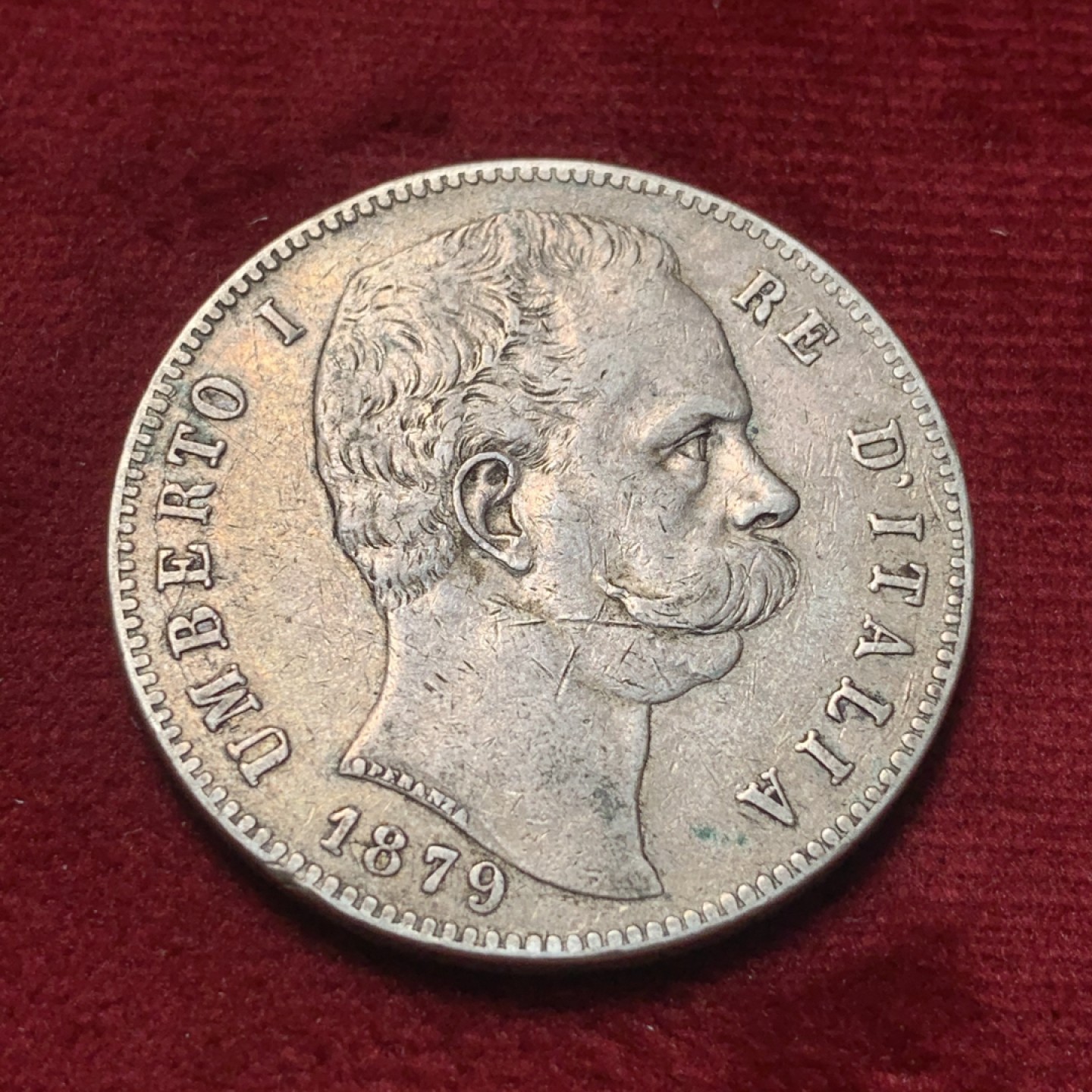 《竞宝斋》第83场-本周日，周一2场连拍（全场不限金额包邮） 意大利 1879年 翁贝托 5里拉 大银币 原味 细节见图