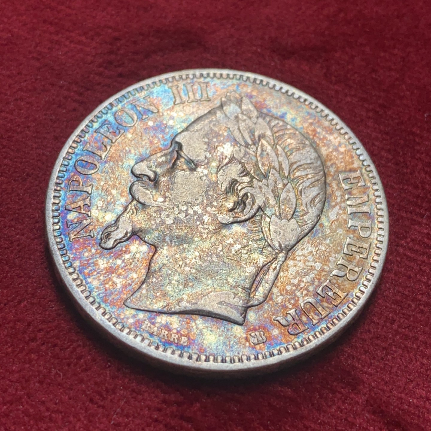 《竞宝斋》第83场-本周日，周一2场连拍（全场不限金额包邮） 1868年 法国 拿三 5法郎 银币