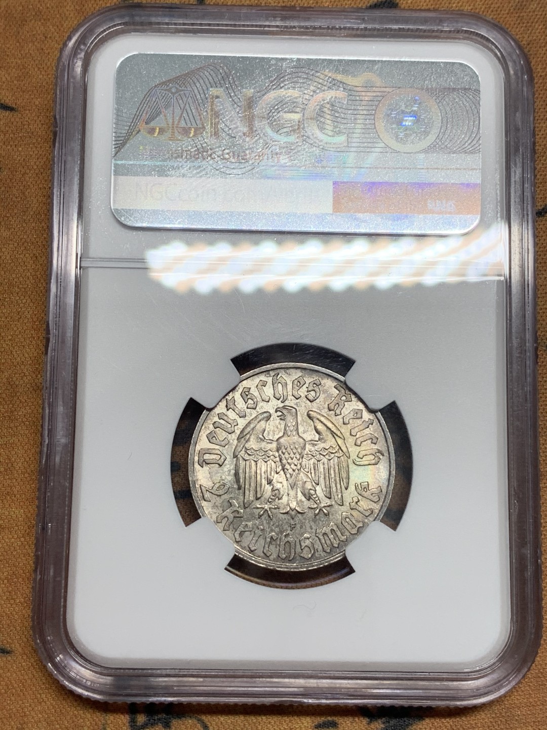 《竞宝斋》第83场-本周日，周一2场连拍（全场不限金额包邮） NGC-MS63 德国 1933年 马丁路德纪念2马克银币 稀少F厂 转光彩色包浆 细节清晰 值得收藏