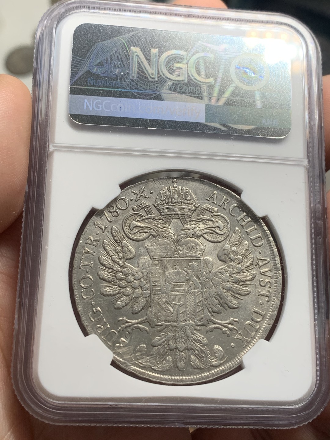 《竞宝斋》第83场-本周日，周一2场连拍（全场不限金额包邮） NGC-AUD 奥地利“1780年”特蕾莎1泰勒银币 早期后铸