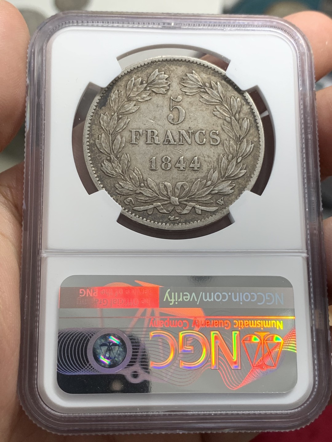 《竞宝斋》第83场-本周日，周一2场连拍（全场不限金额包邮） NGC-XF45 法国1844-W年 菲利普一世 5法郎大银币 细节清晰 传世老包浆