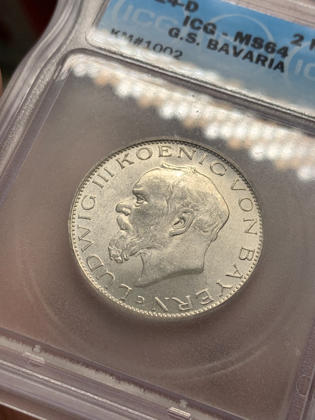 《竞宝斋》第83场-本周日，周一2场连拍（全场不限金额包邮） ICG MS64 1914年 德国巴伐利亚路德维希2马克 银币 曝光状态