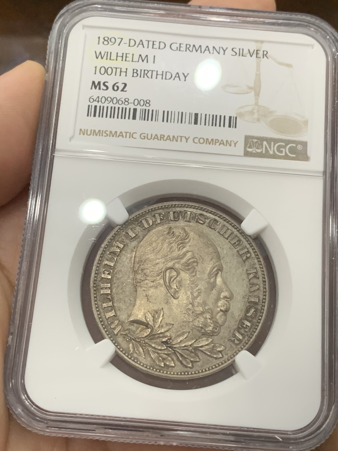 《竞宝斋》第83场-本周日，周一2场连拍（全场不限金额包邮） NGC MS62德国1897年威廉一世100周年诞辰纪念镜面银章