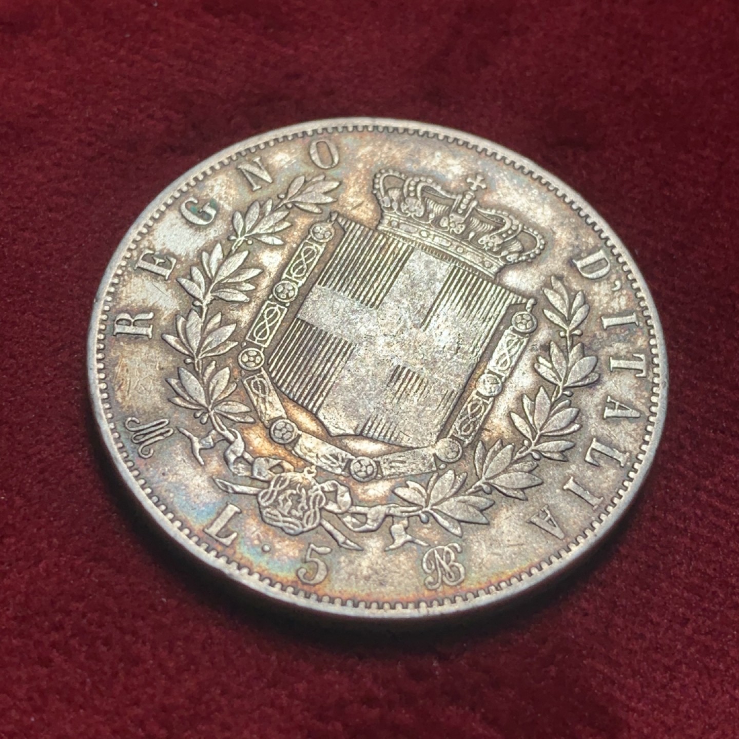 《竞宝斋》第83场-本周日，周一2场连拍（全场不限金额包邮） 1869年 意大利 5里拉 银币