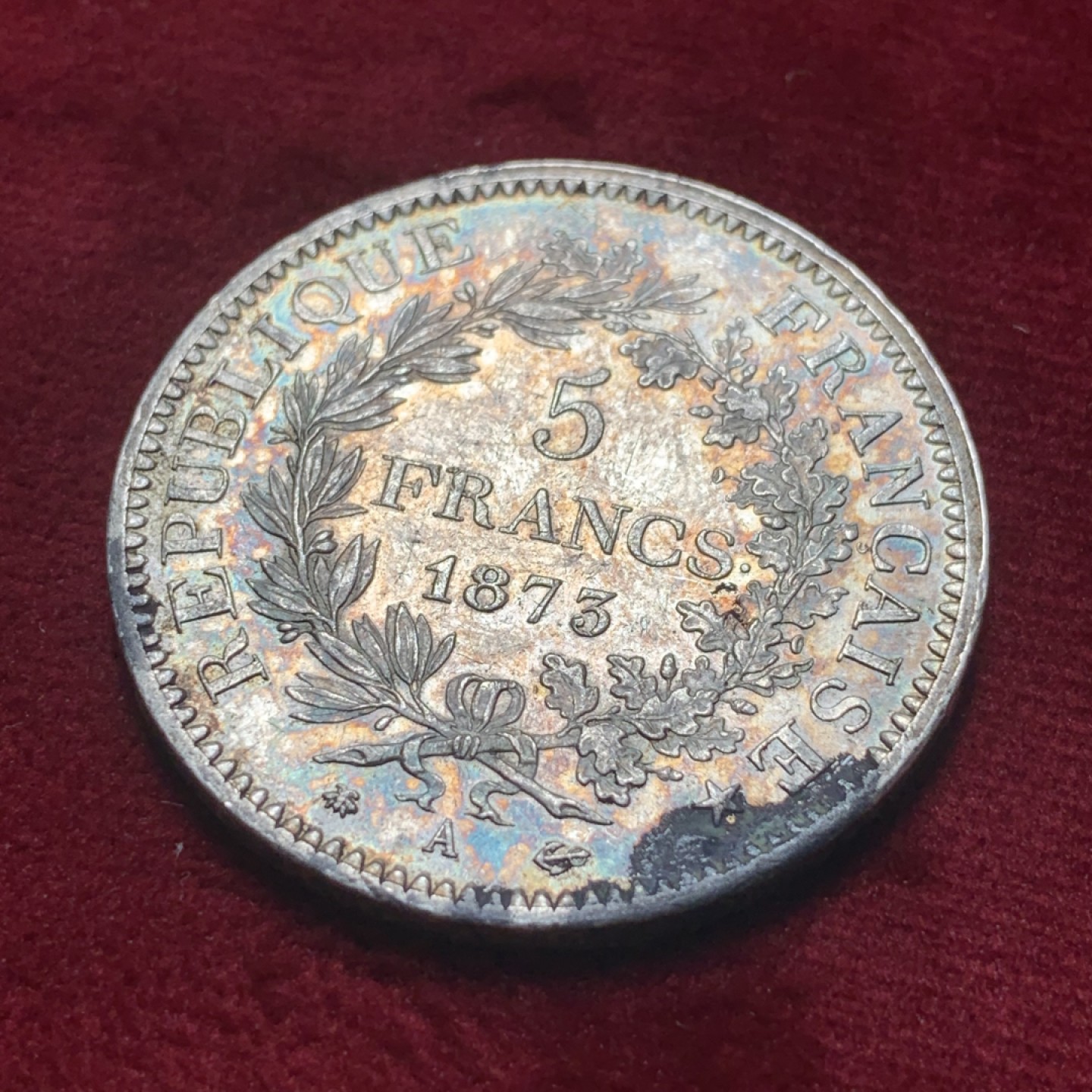 《竞宝斋》第83场-本周日，周一2场连拍（全场不限金额包邮） 法国 1873年 大力神5法郎 原光好品 大银币 AU+的状态