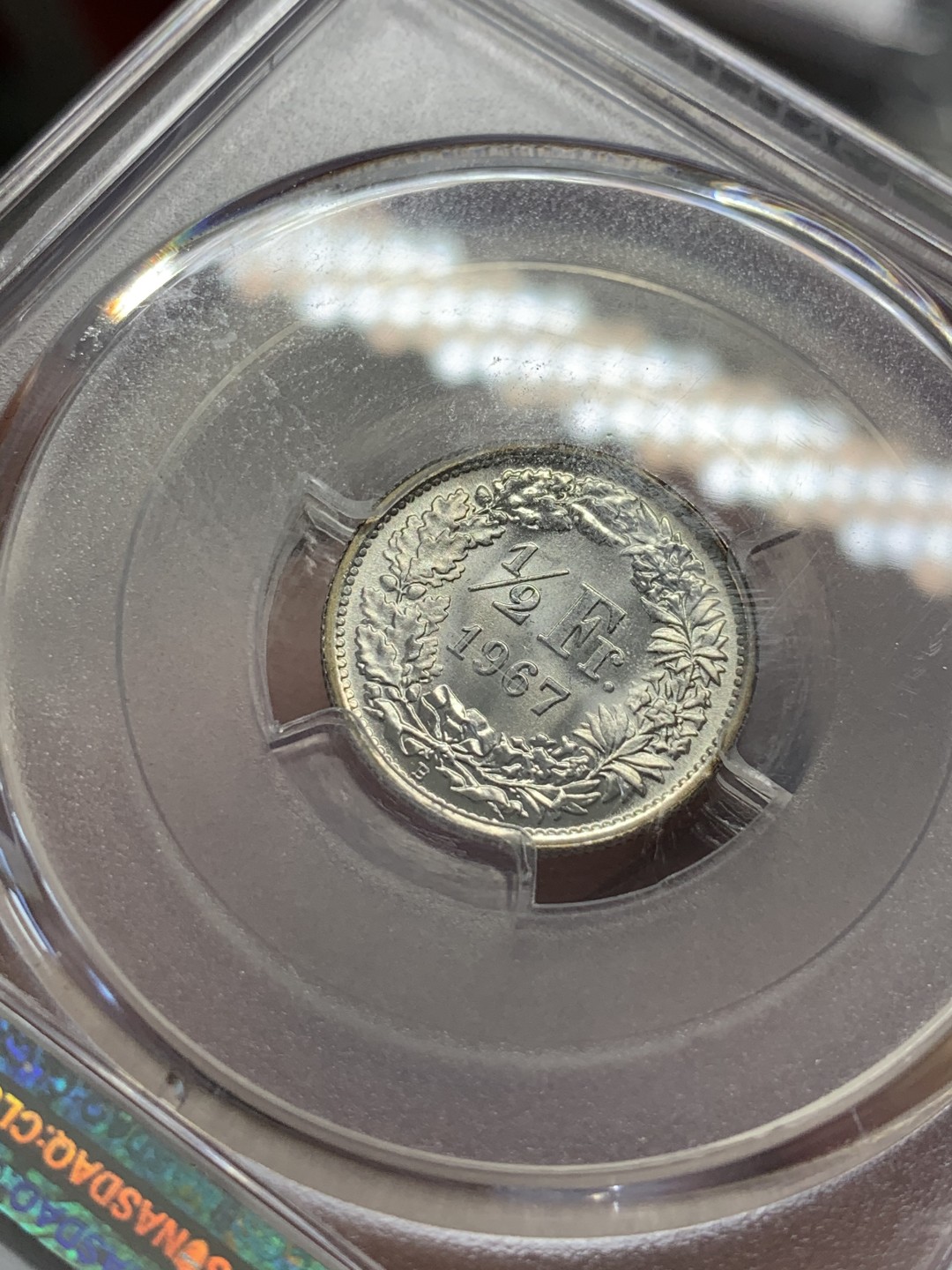 《竞宝斋》第83场-本周日，周一2场连拍（全场不限金额包邮） PCGS-MS67 瑞士1967-B 女神1/2 法郎 银币 超高分镜面光