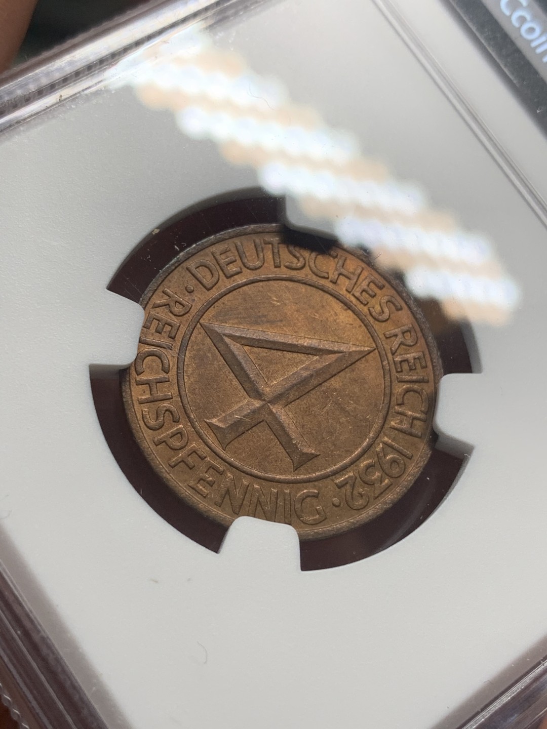 《竞宝斋》第83场-本周日，周一2场连拍（全场不限金额包邮） NGC-MS63 魏玛德国1932年4芬尼铜币