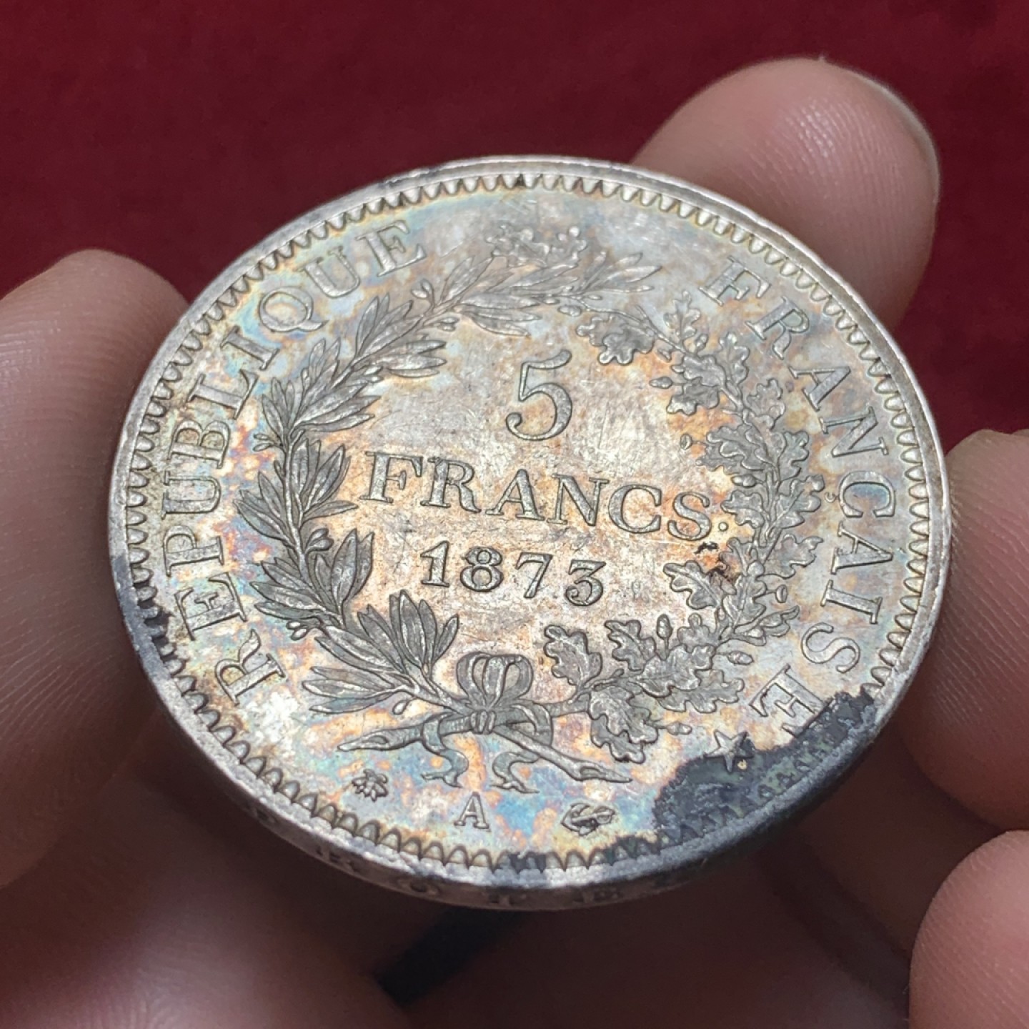 《竞宝斋》第83场-本周日，周一2场连拍（全场不限金额包邮） 法国 1873年 大力神5法郎 原光好品 大银币 AU+的状态