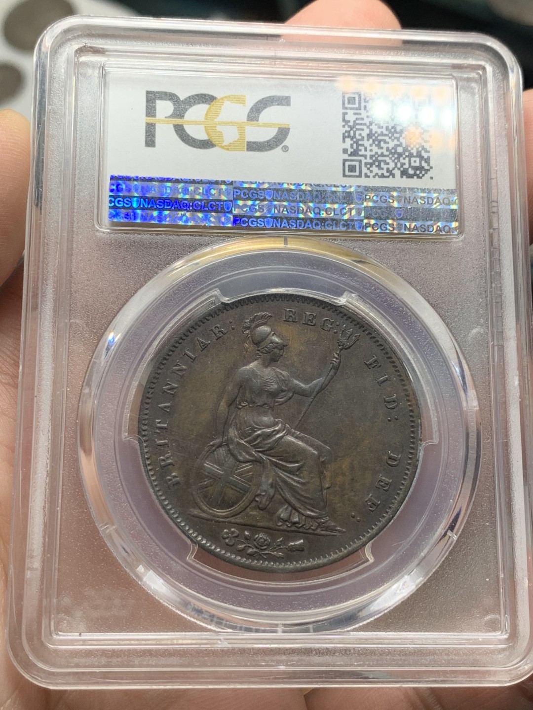 《竞宝斋》第84场-本周日，周一2场连拍（全场不限金额包邮） PCGS AU58 英国 1854年 早期小维 1便士 大铜币 细节包浆都非常好