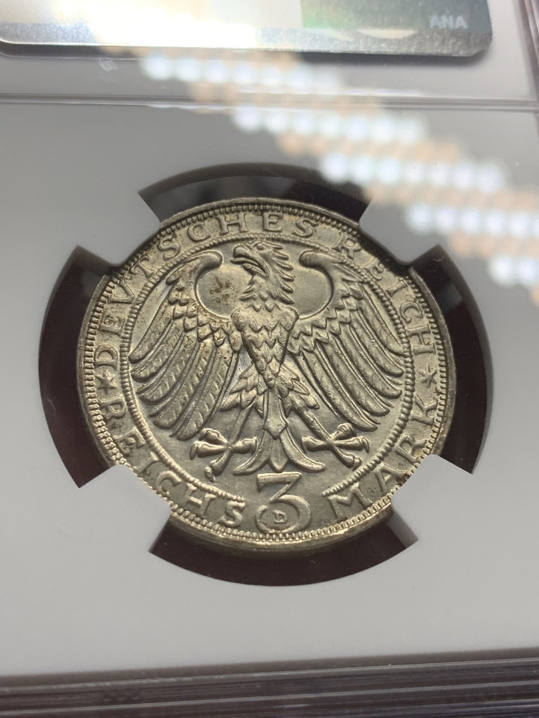 《竞宝斋》第84场-本周日，周一2场连拍（全场不限金额包邮） NGC-MS65 德国魏玛共和国 1928-D年 丢勒 3马克银币 一流的状态 非常少见的东西