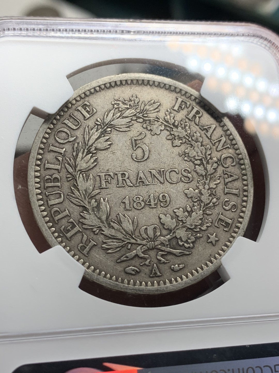 《竞宝斋》第84场-本周日，周一2场连拍（全场不限金额包邮） NGC-XF40 法国   1849年 5法郎 A版 早期大力神 原味老包浆 高性价比首选