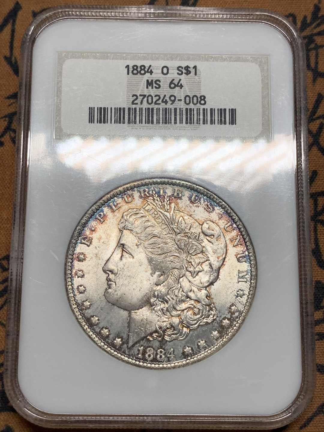 《竞宝斋》第84场-本周日，周一2场连拍（全场不限金额包邮） NGC-MS64 美国 1884-O 1美元 摩根银币 老盒 原光环彩