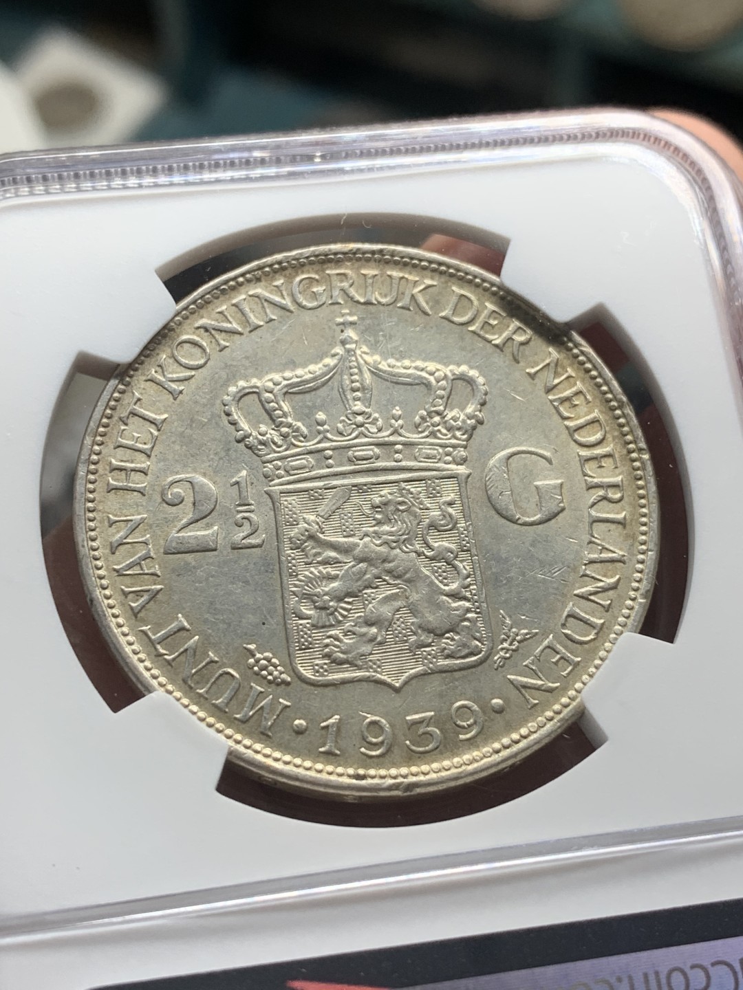 《竞宝斋》第84场-本周日，周一2场连拍（全场不限金额包邮） NGC-MS61 荷兰1939年 威廉米娜女王 2.5盾大银币 原光好品