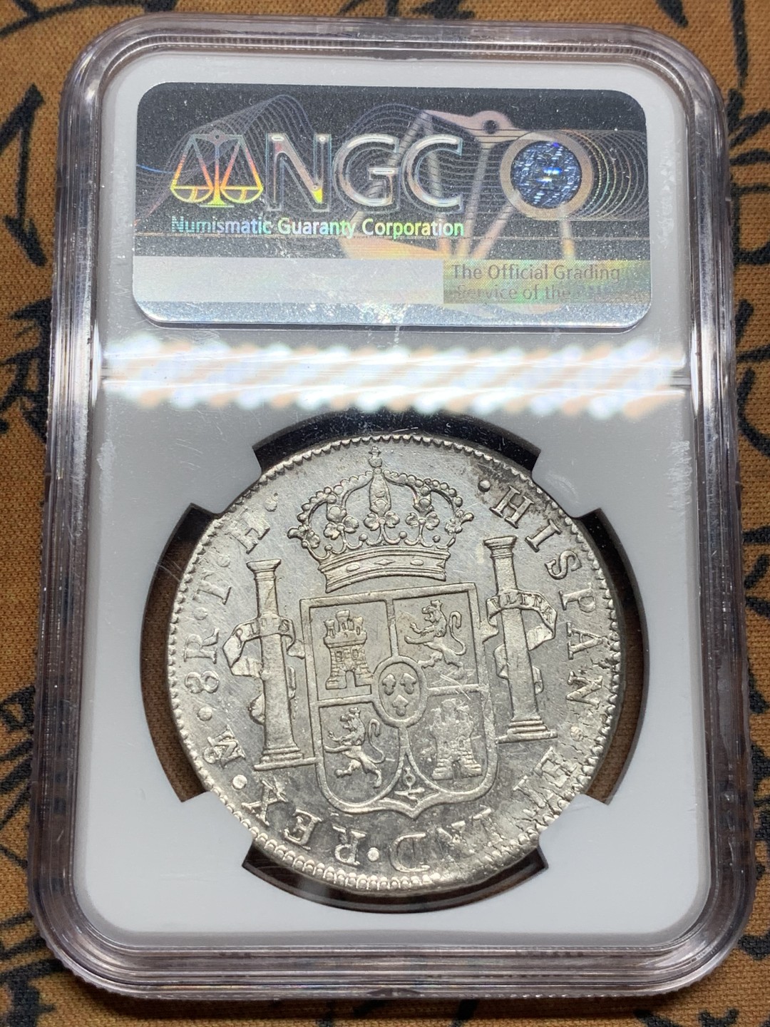 《竞宝斋》第84场-本周日，周一2场连拍（全场不限金额包邮） NGC UNC品质 墨西哥 1809年 过度年份 费七 双柱大银币 双面深打 状态不错