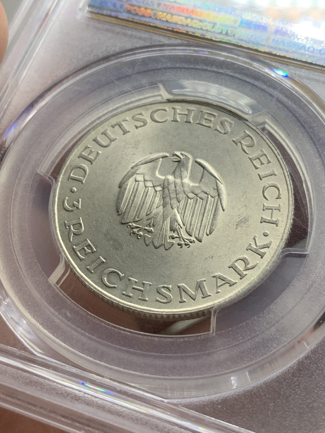 《竞宝斋》第84场-本周日，周一2场连拍（全场不限金额包邮） PCGS MS63 德国魏玛1929年莱辛3马克纪念银币