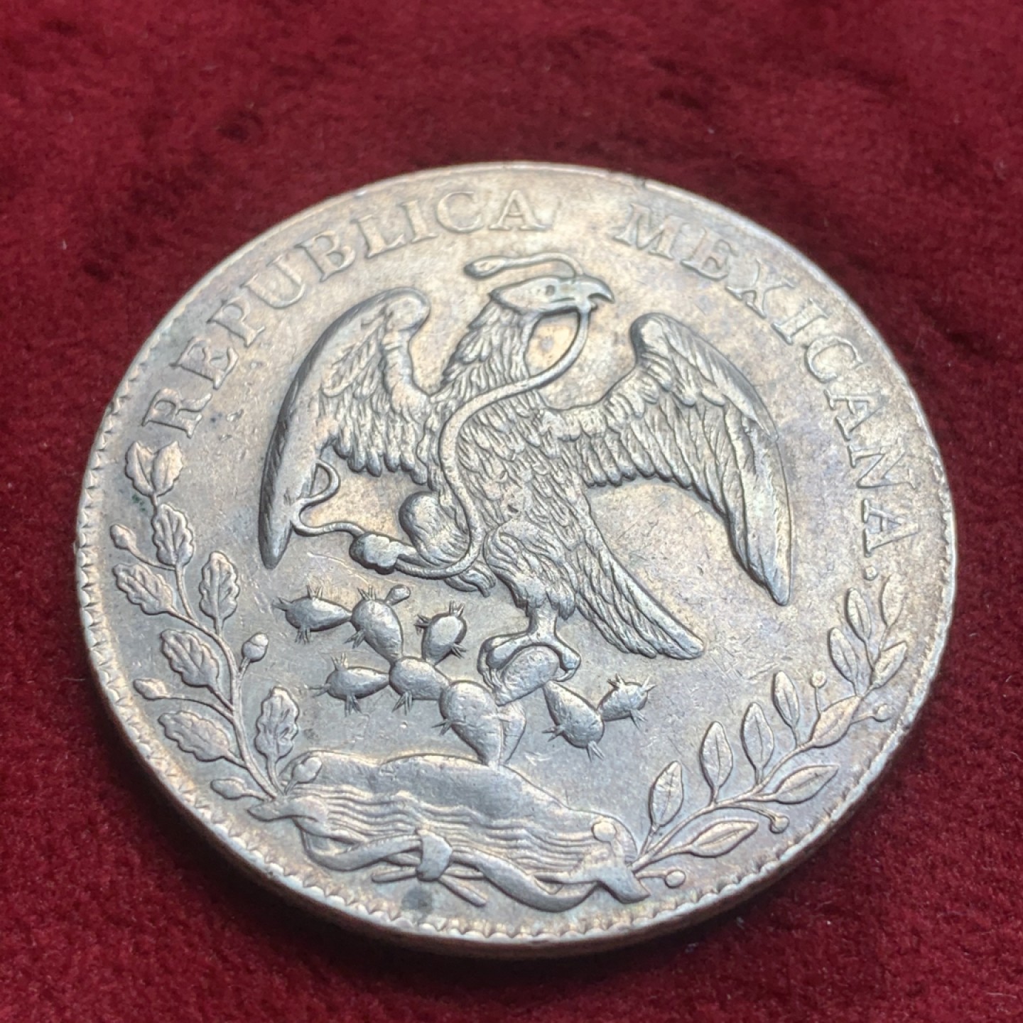 《竞宝斋》第84场-本周日，周一2场连拍（全场不限金额包邮） 1879年 M.H. 墨西哥花边鹰洋 淡彩包浆 状态不错