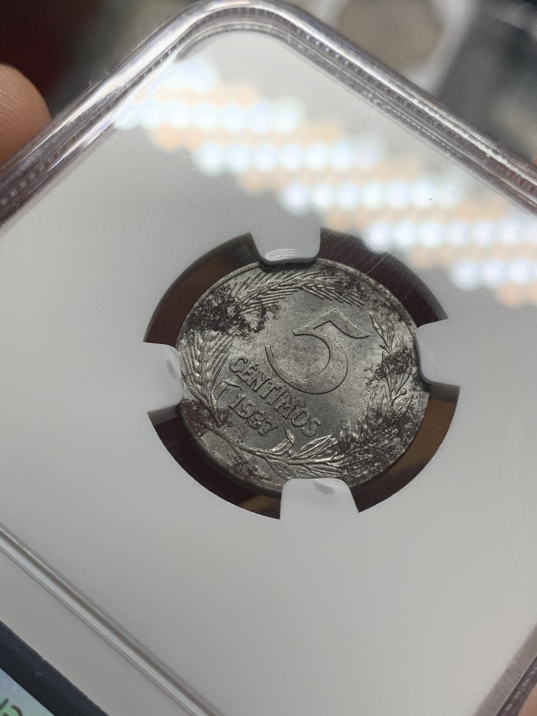 《竞宝斋》第84场-本周日，周一2场连拍（全场不限金额包邮） NGC-UNC 西班牙1937年 内战5分铁币 少见品种