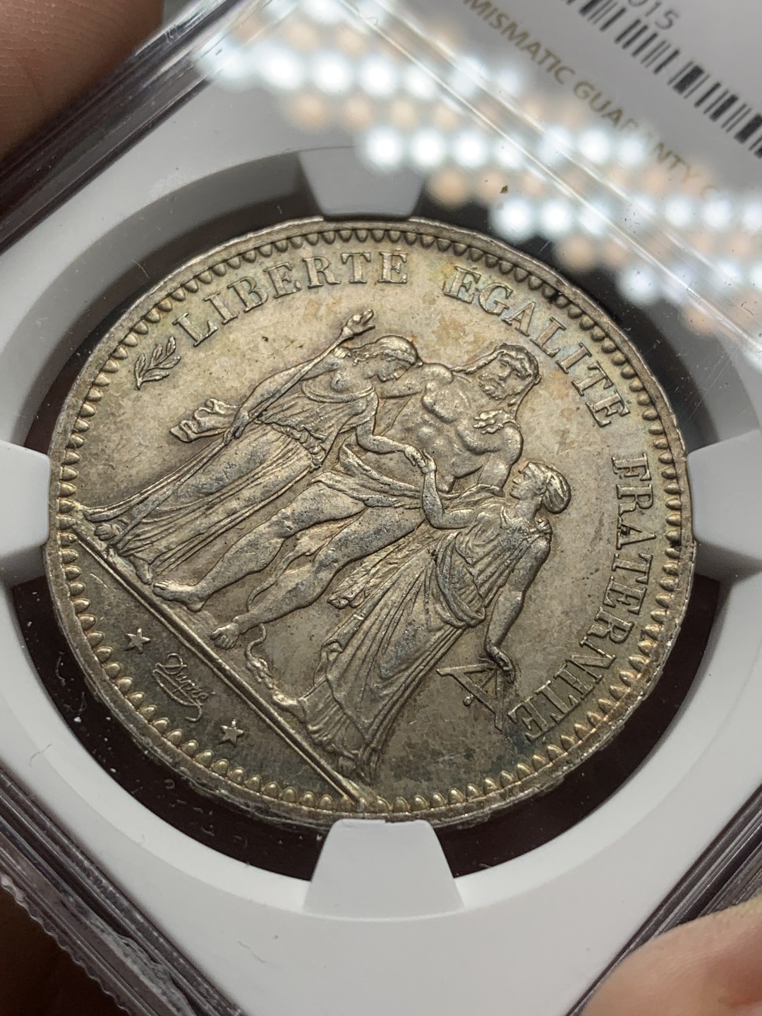 《竞宝斋》第84场-本周日，周一2场连拍（全场不限金额包邮） NGC-MS63 法国1873年 大力神5法郎 五彩大银币 好状态