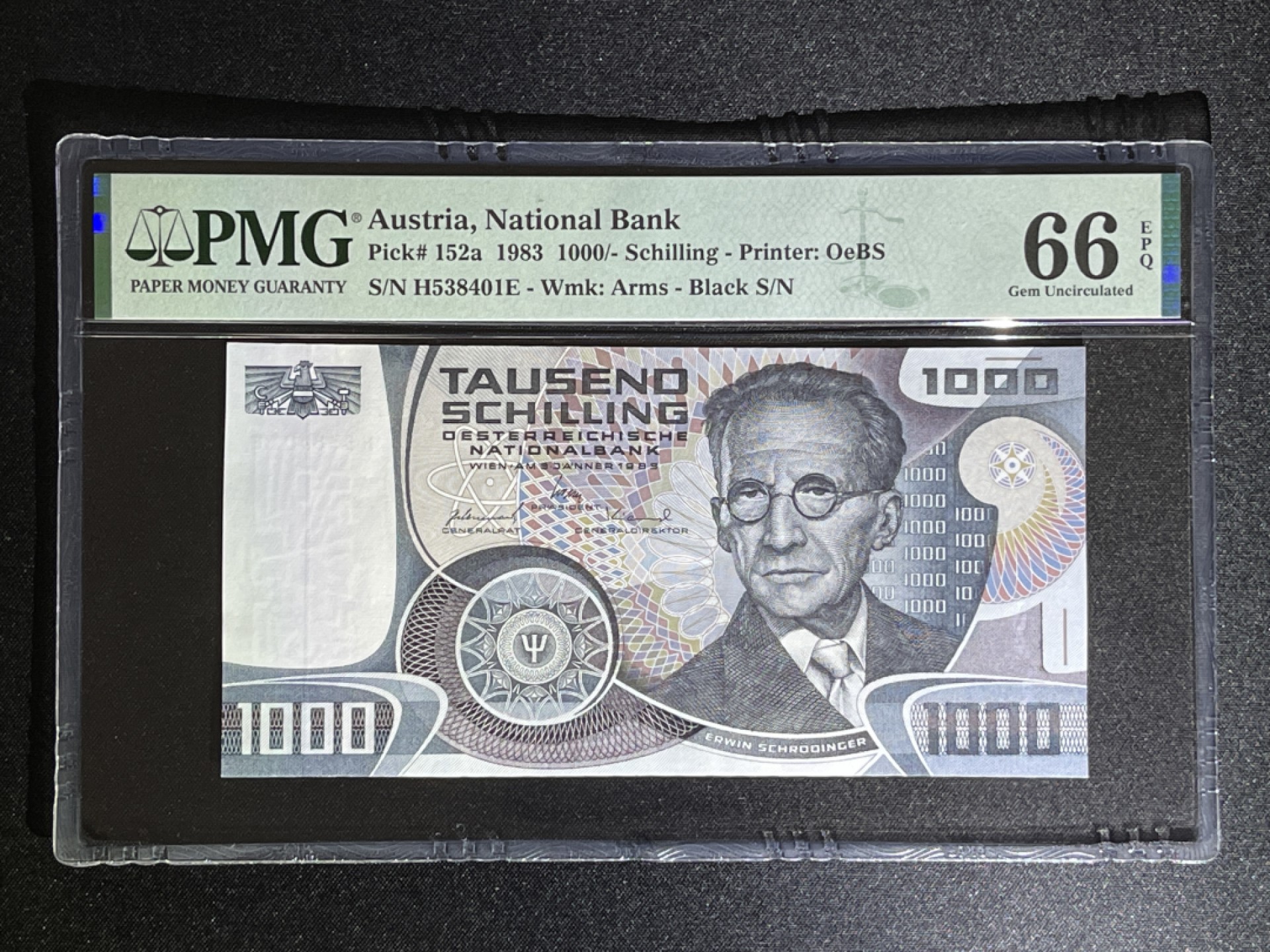 《张总收藏》68期——冠军分 奥地利1000先令 PMG66E 1983年 薛定谔