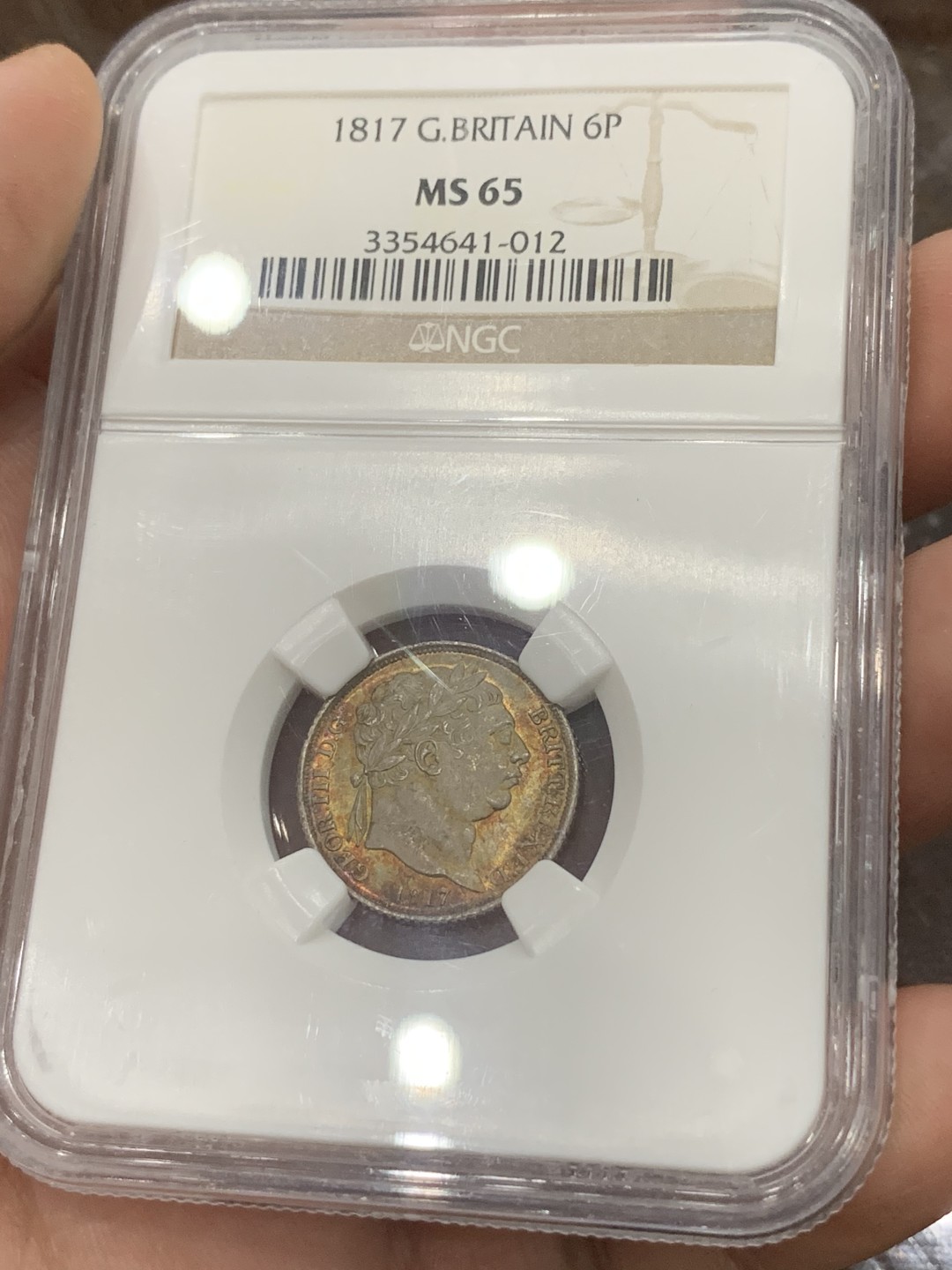 《竞宝斋》第84场-本周日，周一2场连拍（全场不限金额包邮） 1817年英国6便士，NGC-65，老盒严评，值得收藏