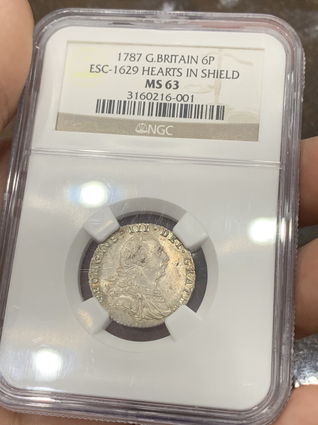 《竞宝斋》第84场-本周日，周一2场连拍（全场不限金额包邮） 1787年英国6便士，NGC-63，老盒严评，值得收藏