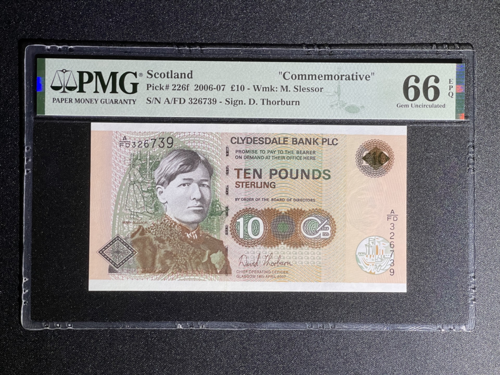 《张总收藏》68期——冠军分 苏格兰10镑 PMG66E 2007年 