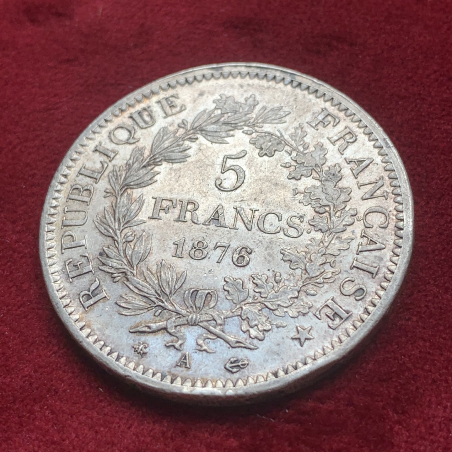 《竞宝斋》第84场-本周日，周一2场连拍（全场不限金额包邮） 法国 1876年 大力神 5法郎 大银币 原光好品 好状态
