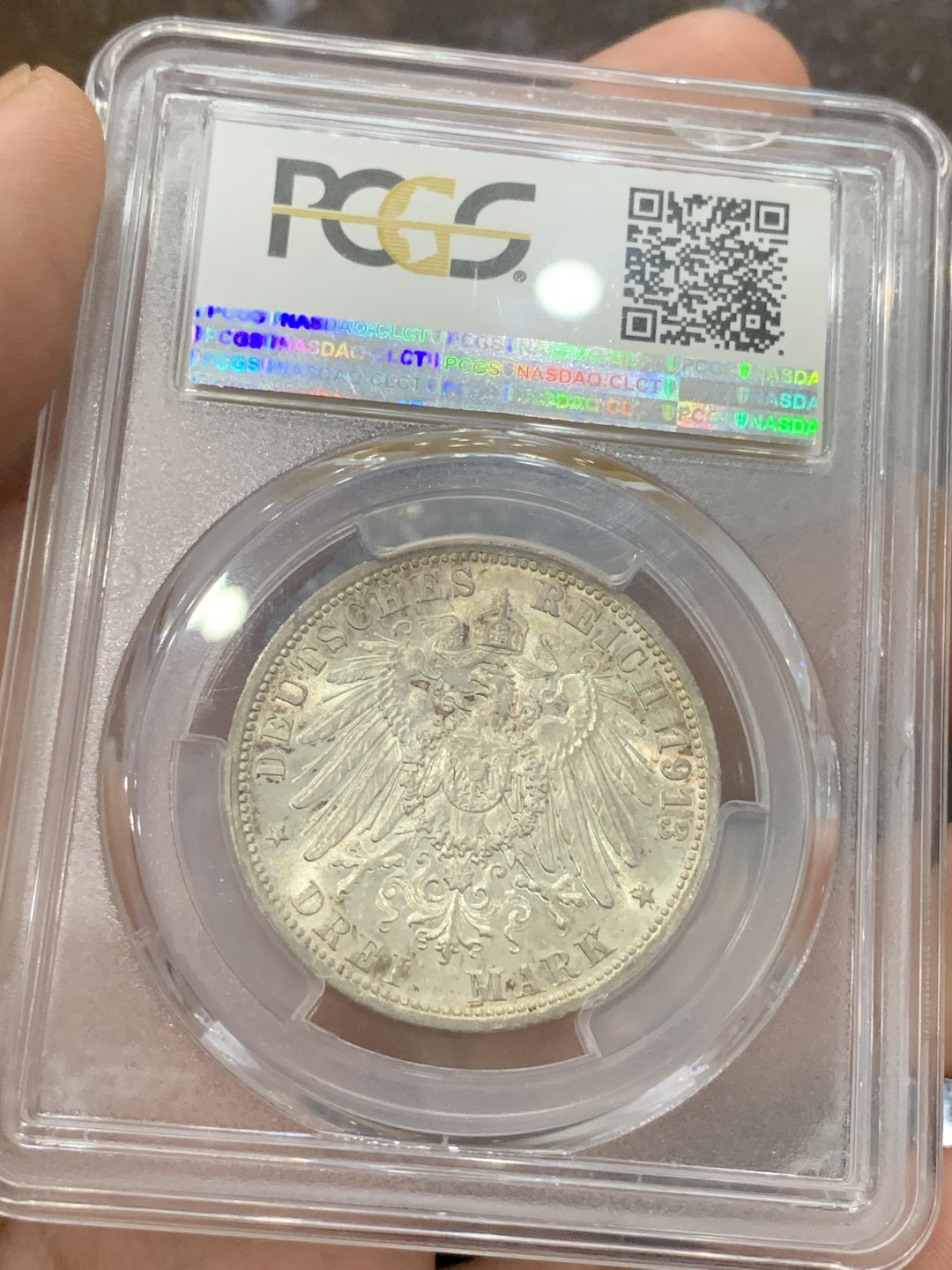《竞宝斋》第84场-本周日，周一2场连拍（全场不限金额包邮） PCGS MS64 德国普鲁士1913年威廉二世军装3马克银币