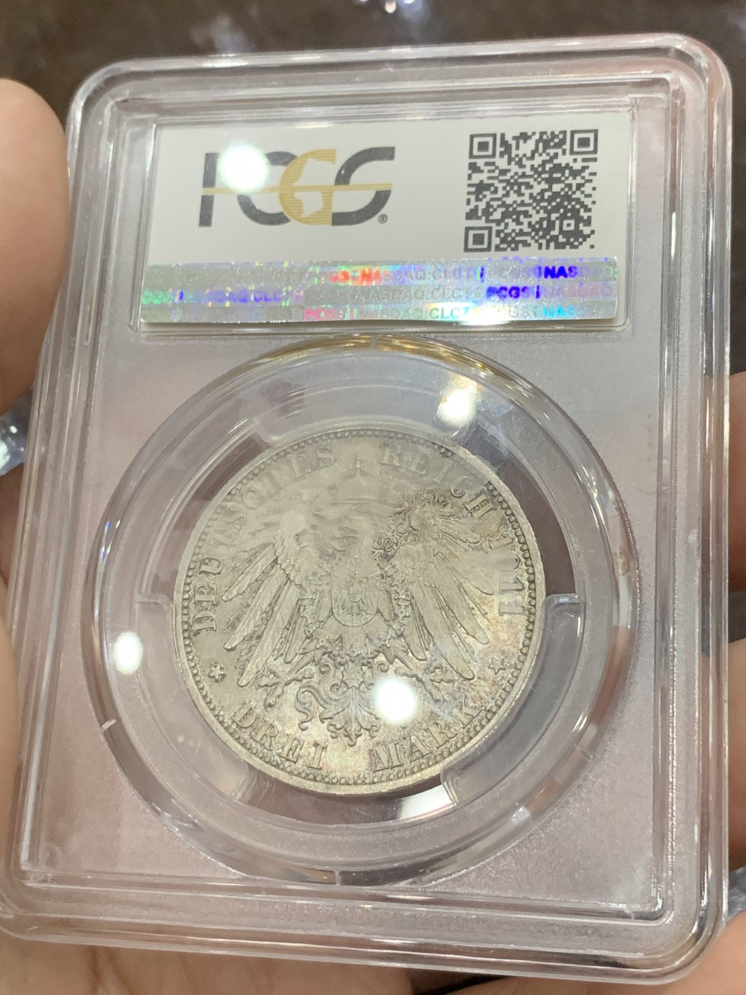 《竞宝斋》第84场-本周日，周一2场连拍（全场不限金额包邮） PCGS-MS64 德国 绍姆堡利珀 1911年 3马克 银币 阿尔布雷科特格奥尔格逝世纪念 黄油彩包浆 