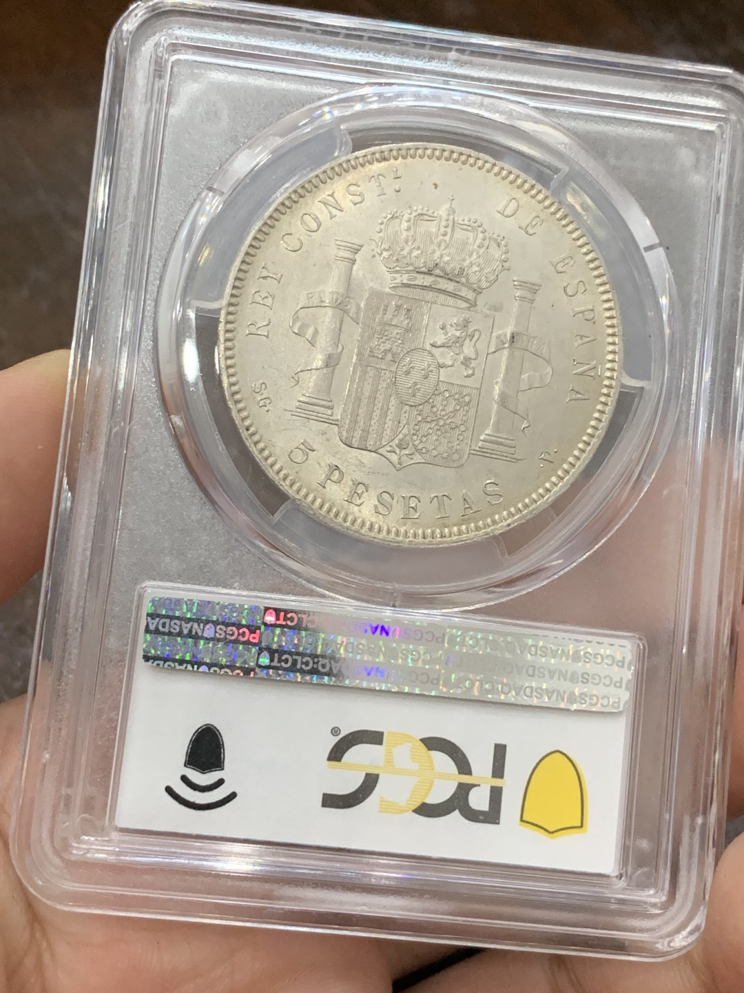 《竞宝斋》第84场-本周日，周一2场连拍（全场不限金额包邮） 西班牙PCGS MS63  1899年 阿方索十三世儿童头完美品相高分银币 状态极佳