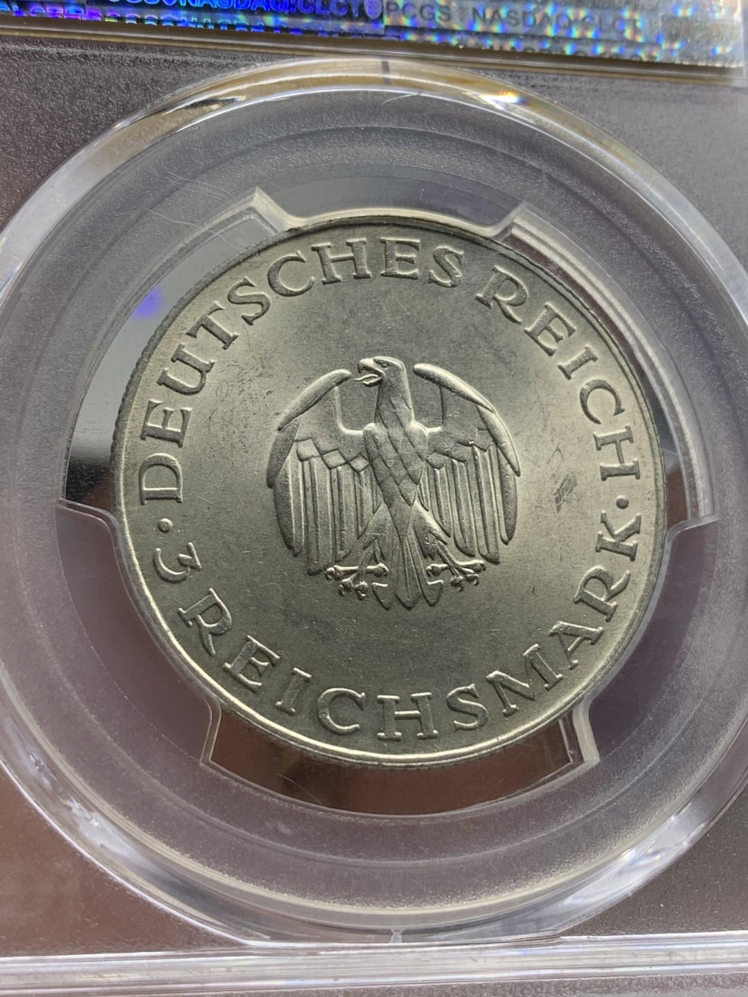 《竞宝斋》第84场-本周日，周一2场连拍（全场不限金额包邮） PCGS MS63 德国魏玛1929年莱辛3马克纪念银币