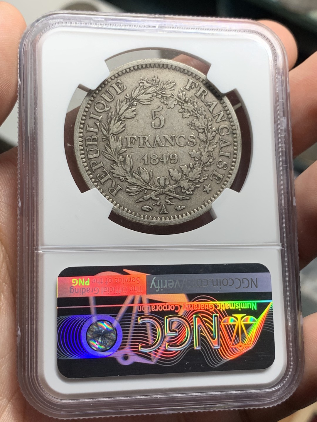 《竞宝斋》第84场-本周日，周一2场连拍（全场不限金额包邮） NGC-XF40 法国   1849年 5法郎 A版 早期大力神 原味老包浆 高性价比首选
