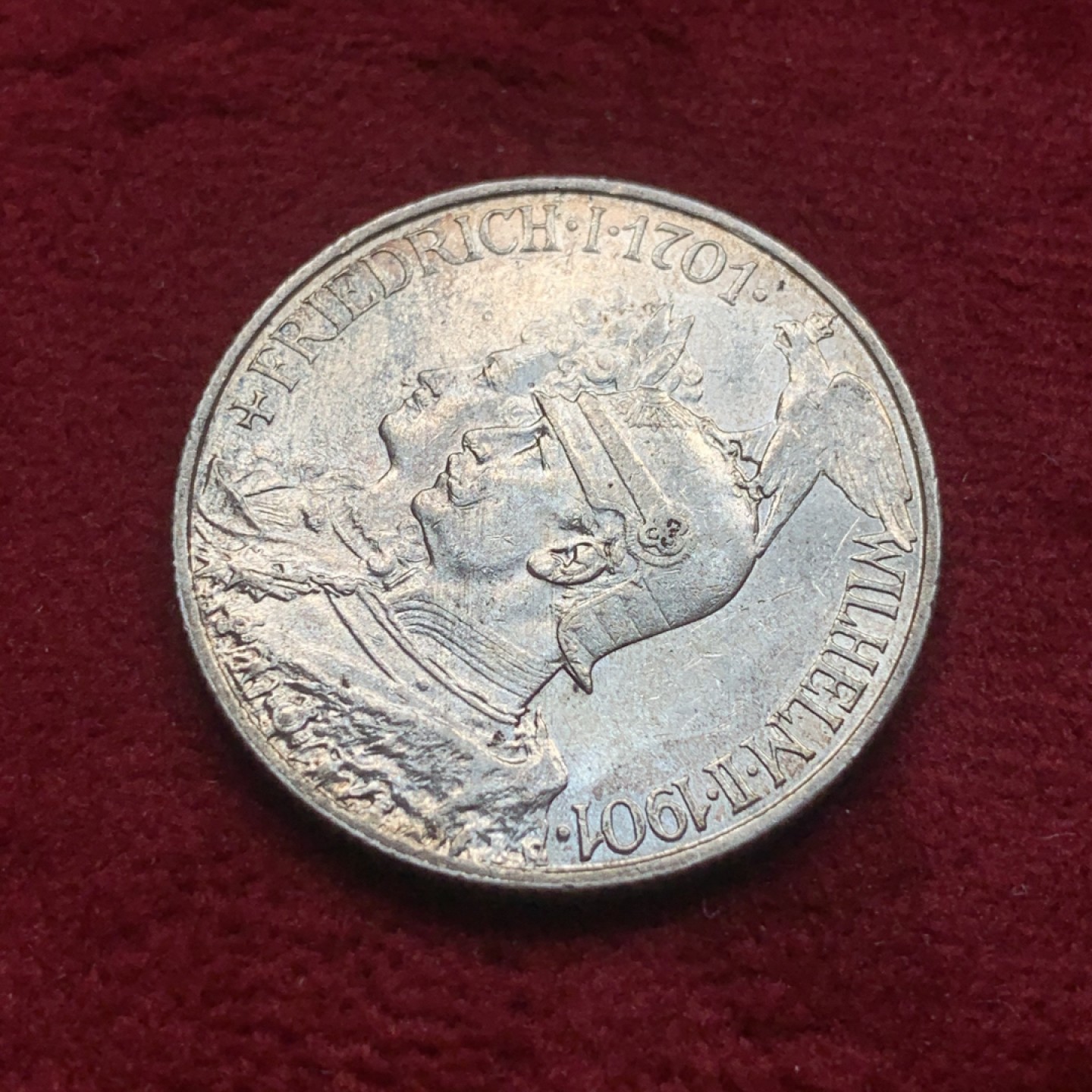 《竞宝斋》第84场-本周日，周一2场连拍（全场不限金额包邮） 德国 1901年 建国200周年纪念 2马克银币 光度状态好