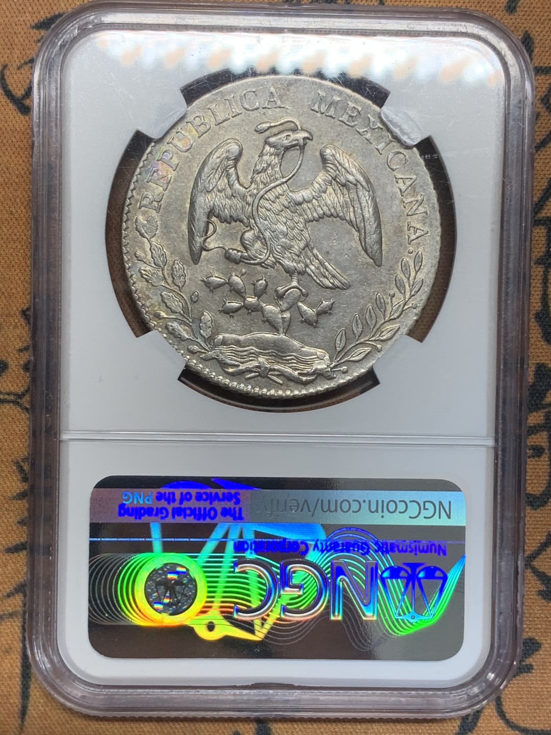 《竞宝斋》第84场-本周日，周一2场连拍（全场不限金额包邮） NGC-AU58 墨西哥 1884-Mo 8里亚尔 鹰洋 银币 光泽非常漂亮