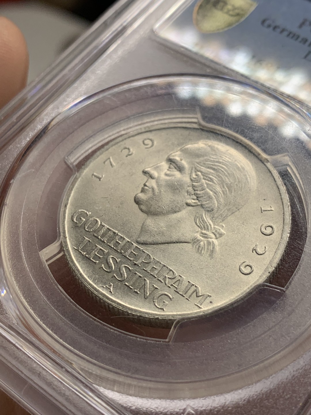 《竞宝斋》第84场-本周日，周一2场连拍（全场不限金额包邮） PCGS MS63 德国魏玛1929年莱辛3马克纪念银币