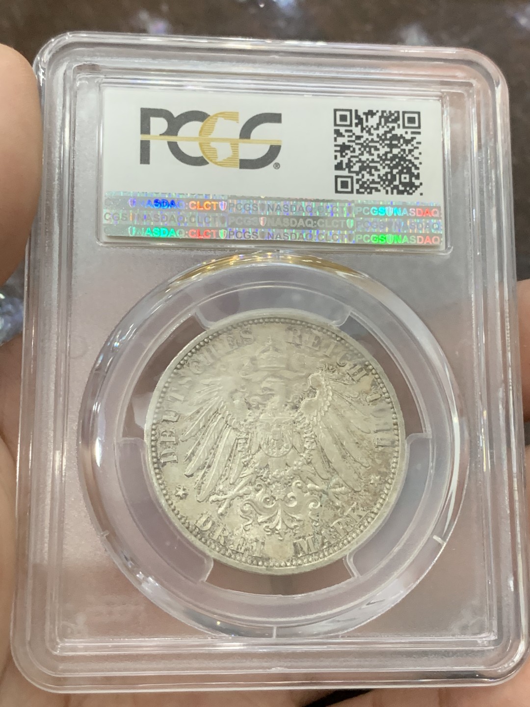 《竞宝斋》第84场-本周日，周一2场连拍（全场不限金额包邮） PCGS-MS64 德国 绍姆堡利珀 1911年 3马克 银币 阿尔布雷科特格奥尔格逝世纪念 黄油彩包浆 